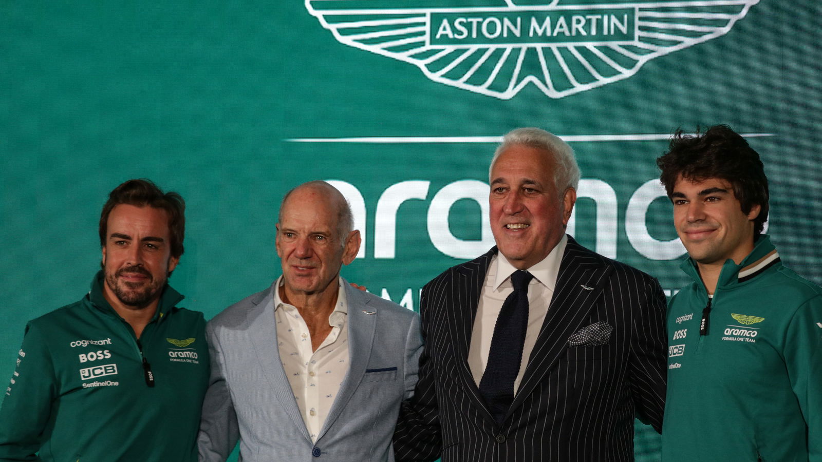 Alonso, Newey, Lawrence and Lance Stroll at the Press Conference